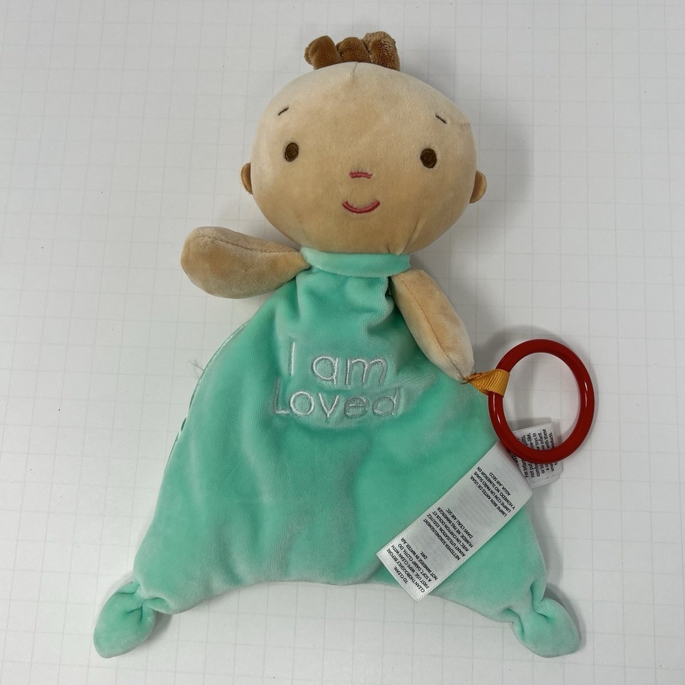 Baby Plush Doll Security Blanket Lovey Green I Am Loved Soft Comfort Toy 9 Inch